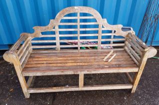 WOODEN GARDEN BENCH WITH SHAPED BACK & SCROLL ARMS