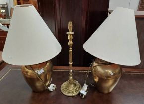 PAIR OF BRASS TABLE LAMPS & 1 OTHER