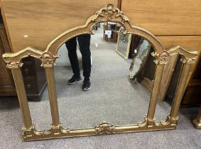 OVERMANTLE MIRROR WITH DECORATIVE CARVED GILT FRAME WITH CORINTHIAN COLUMN DECORATION,