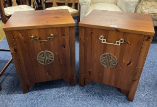 PAIR OF PINE ORIENTAL DESIGN BEDSIDE CABINETS - 60CM TALL