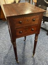 19TH CENTURY MAHOGANY SIDE TABLE WITH FALSE DRAWERS TO 1 SIDE & 2 SHORT DRAWERS TO OTHER ON RING