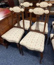 SET OF 4 EARLY 20TH CENTURY MAHOGANY CHAIRS WITH PIERCED & SHAPED BACKS ON LONG CABRIOLE SUPPORTS