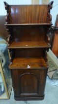 19TH CENTURY MAHOGANY WHAT - NOT WITH GRADUATED SHELVES OVER BASE WITH SINGLE PANEL DOOR & PANEL