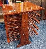 HARDWOOD MAGAZINE RACK WITH DECORATIVE BRASS INLAY