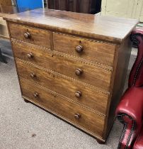 19TH CENTURY MAHOGANY CHEST WITH 2 SHORT OVER 3 LONG DRAWERS ON BUN FEET - 107CM WIDE