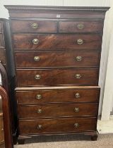 19TH CENTURY MAHOGANY CHEST ON CHEST WITH 2 SHORT & 3 LONG DRAWERS OVER BASE WITH 3 LONG DRAWERS ON