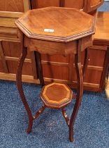 EARLY 20TH CENTURY INLAID MAHOGANY 2-TIER PLANT STAND ON SHAPED SUPPORTS - 73CM TALL