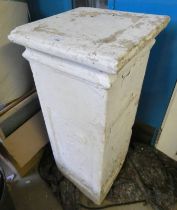 PAINTED RECONSTITUTED STONE GARDEN PLINTH WITH FIGURAL DECORATION.