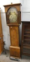 19TH CENTURY OAK LONGCASE CLOCK WITH DECORATIVE BOXWOOD INLAY AND BRASS DIAL SIGNED WALTON