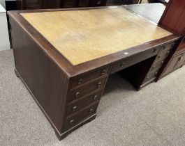 20TH CENTURY MAHOGANY KNEEHOLE PARTNERS DESK WITH LEATHER INSET TOP - 163CM WIDE