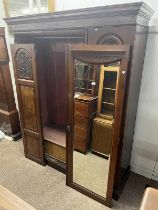 19TH CENTURY WALNUT WARDROBE WITH CENTRALLY SET MIRROR DOOR FLANKED EACH SIDE BY 2 PANEL DOORS ON