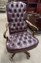 MAHOGANY REVOLVING BUTTON BACK OFFICE CHAIR
