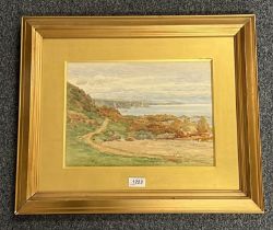 JOHN MITCHELL 'LOOKING UP THE COAST' SIGNED GILT FRAMED WATERCOLOUR 24 X 34 CM