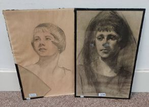 LILLIAN C ROBB PORTRAITS OF LADYS SIGNED 2 PENCIL DRAWINGS OVERALL SIZE 47 X 30 CM