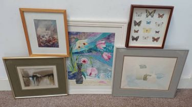 SELECTION OF WATERCOLOUR, PRINTS ETC TO INCLUDE; MICHAEL MAURY, CASTLE ON THE HILL, SIGNED,