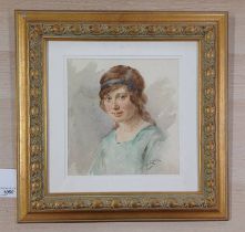 HENRY WRIGHT KERR GIRL WITH AUBURN HAIR SIGNED GILT FRAMED WATERCOLOUR 26 X 25 CM