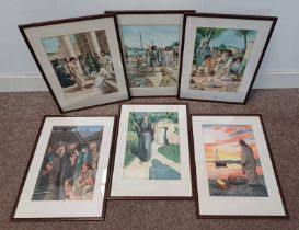 JR WARD, 6 FRAMED RELIGIOUS THEMED PRINTS DEPICTING JESUS AND OTHER BIBLICAL FIGURES AND SCENES,
