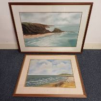 2 FRAMED WATERCOLOURS OF COASTAL SCENES MONOGRAMMED M.P.