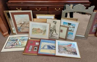 GOOD SELECTION OF WATERCOLOURS, MIRRORS, ETC TO INCLUDE; ZINNO ARARA, THE STALLS, THE PEOPLE,