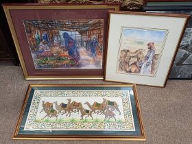 P PRAT, 2 MIDDLE EASTERN THEMED WATERCOLOURS, BOTH SIGNED, & ONE OTHER.