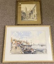 NORMAN PINKLEY, HARBOUR SCENE, SIGNED TO REVERSE, FRAMED WC,