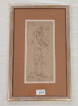 FLEMISH SCHOOL, 18TH CENTURY MAN WITH CLOGS, UNSIGNED, FRAMED PENCIL DRAWING,