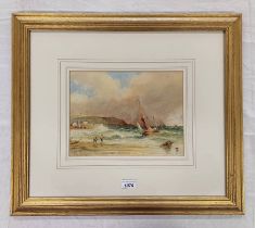 COPLEY FIELDING STORMING SEAS SIGNED FRAMED WATERCOLOUR 21 X 28 CM