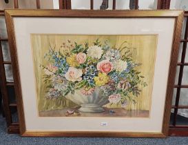 CAROLINE HERD STILL LIFE OF FLOWERS SIGNED FRAMED WATERCOLOUR 49 X 67 CM