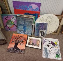 GOOD SELECTION OF GRAFFITI ART, SKETCHES ETC BY LAC, TO INCLUDE; 'SUNSET TREE', 'BLUE HAIRED WOMAN',