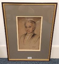 JAMES PATERSON, FRAMED PORTRAIT DRAWING OF LADY WITH VEIL, SIGNED,
