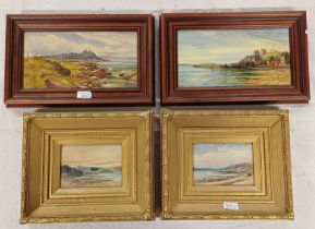 4 FRAMED COASTAL SCENES: 2 WATERCOLOURS BY R MEADOWS & 2 OIL PAINTINGS BY WILTON MOTLEY - LARGEST