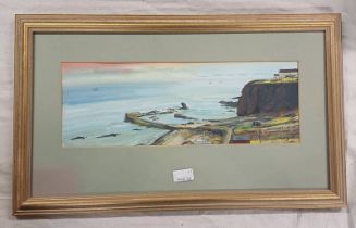 ROBERT CARGILL 1940-2001 AUCHMITHIE HARBOUR SIGNED FRAMED WATERCOLOUR 16 X 44 CM