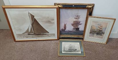 SELECTION OF SAILING THEMED PRINTS TO INCLUDE ; FRANK SHIPSIDES, 'BOATS IN THE MARINA',