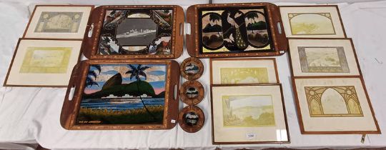 BUTTERFLY WING INLAID SERVING TRAYS & ASHTRAYS,