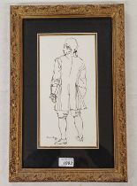 RAOUL DUFY 19TH CENTURY GENTLEMAN SIGNED FRAMED PEN & INK DRAWING 29 X 14 CM