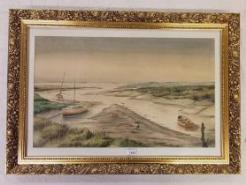 GEORGE L GROVES HUMBER ESTUARY EARLY MORNING SIGNED LOWER LEFT FRAMED WATERCOLOUR 43 X 70