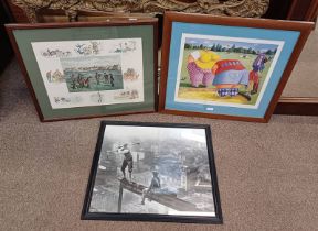 SARAH JANE SZIKORA, BUNKER CHUNKER, SIGNED, FRAMED PRINT, & 2 OTHER GOLF RELATED PRINTS.