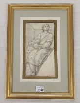 L FUNICELL SEATED FIGURE INDISTINCTLY SIGNED PENCIL DRAWING 23 X 12 CM