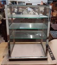 20TH CENTURY CHROME FRAMED SHOP DISPLAY CASE WITH GLASS SHELVED INTERIOR,