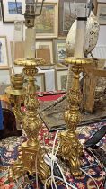 PAIR OF GILT PAINTED WOODEN TABLE LAMPS,