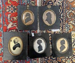 5 19TH CENTURY FRAMED SILHOUETTES MRS WILHAIM, MRS ANN WILLIAMS, MRS HALL SENIOR,