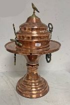 MIDDLE EASTERN COPPER & BRASS INCENSE BURNER WITH SECTION BODY WITH BRASS MOUNTS,