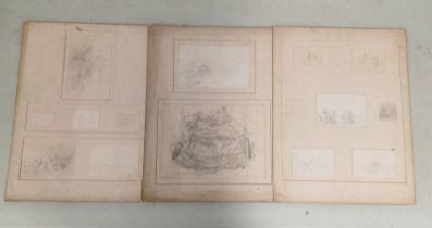 PENCIL DRAWINGS ON 3 PANELS, 1 INDISTINCTLY SIGNED FIRHURST OCT 27TH 1851,