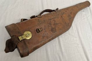 LEATHER LEG O' MUTTON GUN CASE WITH BRASS LOCK, 79.