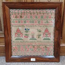 19TH CENTURY ROSEWOOD FRAMED SAMPLER, BY A MARY YOUNG 1858,