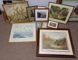 VARIOUS PRINTS, ETC INCLUDING PHEASANTS IN A LANDSCAPE BY ARCHIBALD THORBURN - NO 264/500,