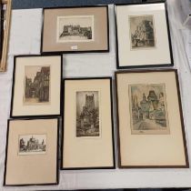 2 FRAMED ETCHINGS, EDINBURGH CASTLE, SIGNED A SIMES, ONE OTHER SIGNED MARY MACKAY,