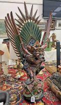 PAINTED CARVED WOODEN STATUE OF A MYTHICAL CREATURE,