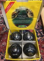 HENSELITE TIGER SIZE 4 GRIPPED HEAVY BLACK LAWN BOWLS IN BOX