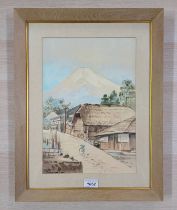 KANEKO MOUNT FUJI SIGNED FRAMED WATERCOLOUR 36 X 25 CM